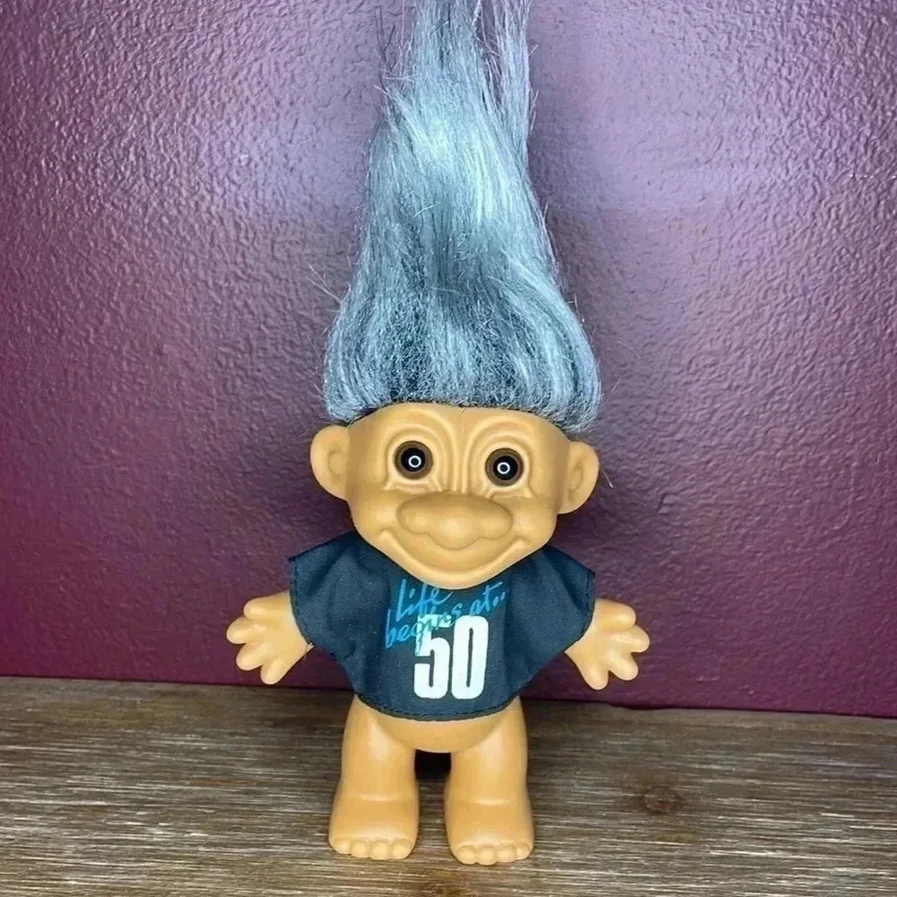 Russ 5.5” Birthday Troll “Life Begins at 50” Gray Hair